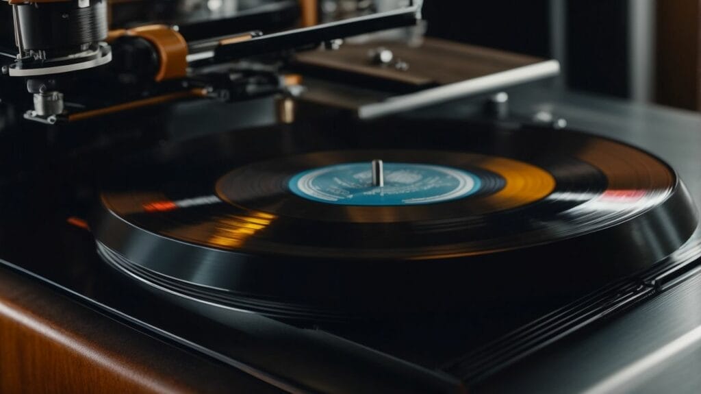 A turntable with a vinyl record on it, created using 3D printing technology.